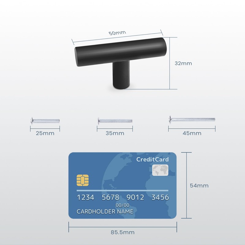 Probrico Black Stainless Steel Kitchen Cabinet T Bar Handle Diameter
