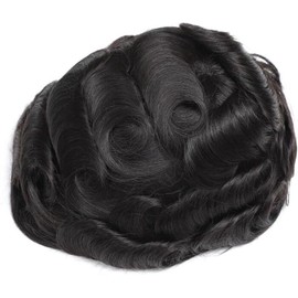 Tupé for hombre con encaje frontal francés y piel sintética suave en la parte posterior. Prótesis capilar masculina.(7x9)
