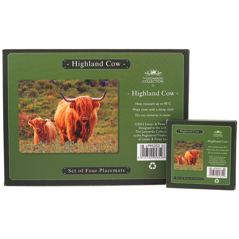 Set Of 4 Highland Cow On Moors Scene Dinner Place