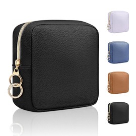 Playexen Makeup Pouch, Cosmetic Pouch, Accessory Holder, Women's, Leather, Square, Sanitary Pouch, Storage Bag, Freestanding, Waterproof, Partitioned, Compact, Portable, For Commuting to Work or