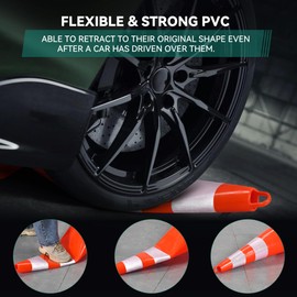 YITAHOME Traffic Cones 28 Inch (6 Pack), with 16.4FT Chain and Reflective Collars, PVC Orange Construction Cones, Safety Cones for Parking Lot, Home Road