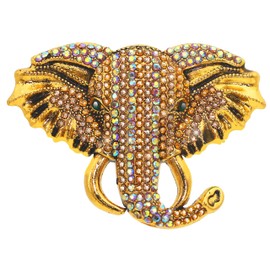 Fashion Jewelry Gold Tone Vintage Elephant Brooch Colorful Full Crystals Rhinestones Cute Animal Pin Birthday, Metal, Cristales