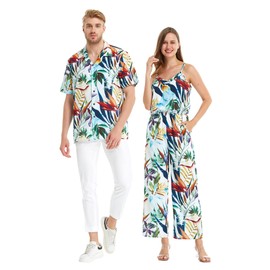Matchable Couple Hawaiian Luau V-Neck Jumpsuit with Pockets in Lost in Paradise, Women, L