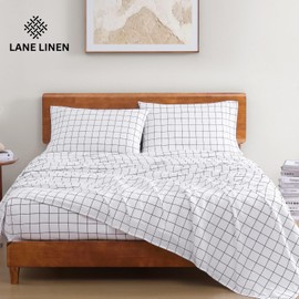 LANE LINEN LANE LINEN Twin Sheet Set, 100% Organic Cotton Sheets Twin Size, 3Pc Twin Sheets Sets, Premium Bedding Sheets & Pillowcases, Percale Sheets, 15" Deep Pocket Twin Fitted Sheet - Windowpane