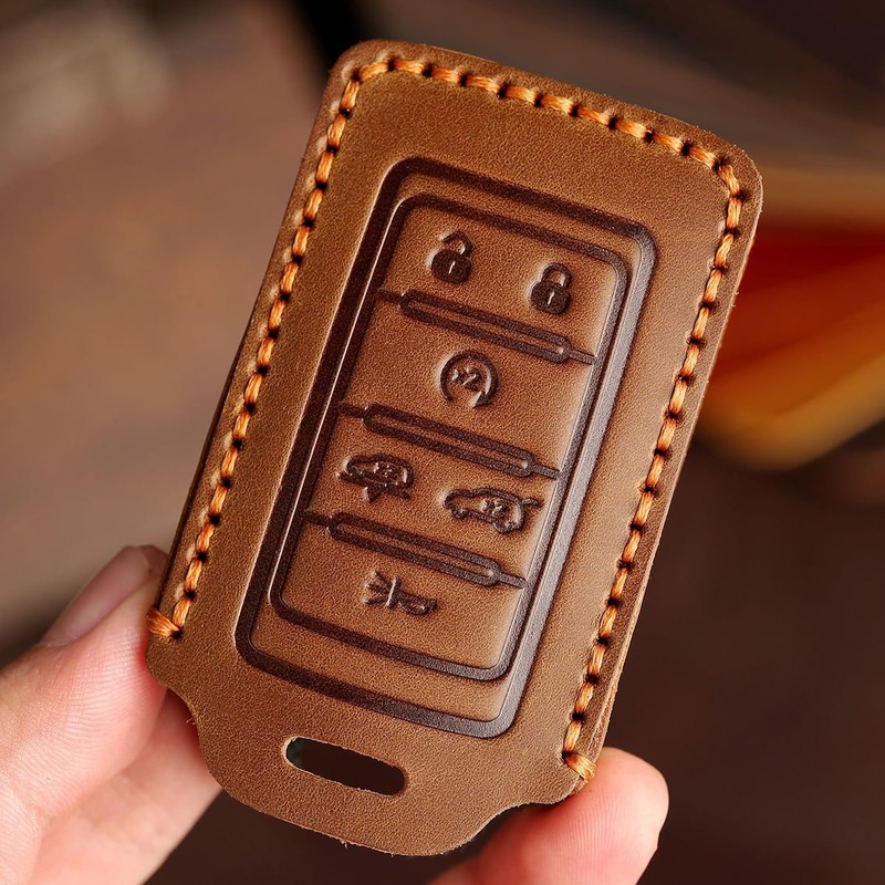 Hontumax Vintage Leather Key Fob Cover Case with Keychain for