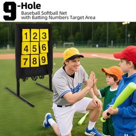 Dollate Heavy Duty 9 Hole Pitching Net with Strike Zone, Baseball/Softball Pitching Net with Removable Digital Targets，Baseball, Sandbags, Carry Bag, Adjustable Pitcher Training Equipment (Black)