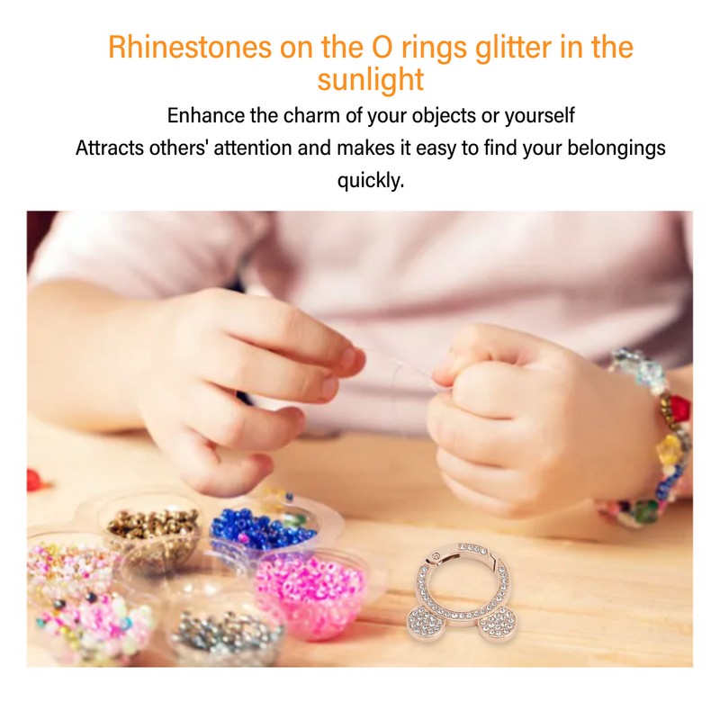 10pcs Rhinestone Spring O Rings Cute Bear Head Zinc Alloy