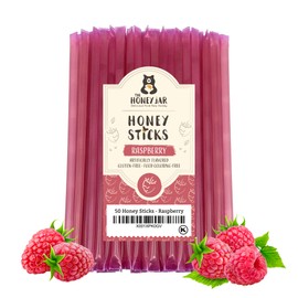 The Honey Jar Raspberry Flavored Honey Sticks - Pure Honey Straws For Tea, Coffee, or a Healthy Treat - One Teaspoon of Flavored Honey Per Stick - Made In The USA with Real Honey - (50 Count)