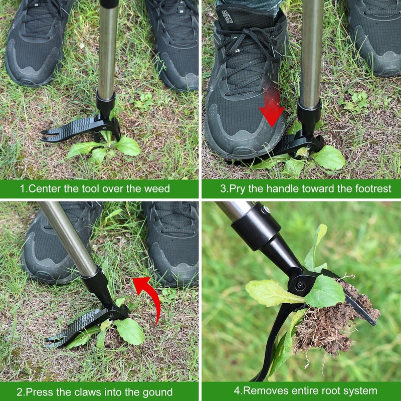 Weed Puller Tool, Lightweight, 4-Claw Stand Up Weeder tool with