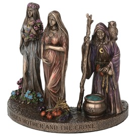 Veronese Design 4 3/8 Inch Triple Moon Goddess Maiden Mother and Crone Cold Cast Resin Bronze Finish Wiccan Sculpture