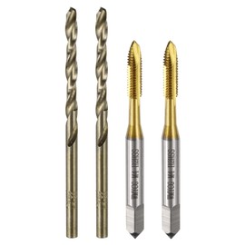 uxcell Metric Tap & Drill Bit Set, 2pcs M4 x 0.7 Spiral Point Thread Taps Titanium Coated and 2pcs 3.3mm Twist Drill Bits Roasted Yellow, Screw Tapping Threading Tools