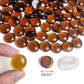 HappyFiller Dark Amber Glass Gems Flat Marbles with 1 PC Inspirational Gemstones 5 LB,Flower Vase Fillers,Indoor Outdoor Gas Fire Pit Fireplace Pebbles,Crafts,Candle Holder Beads,Fall Decor