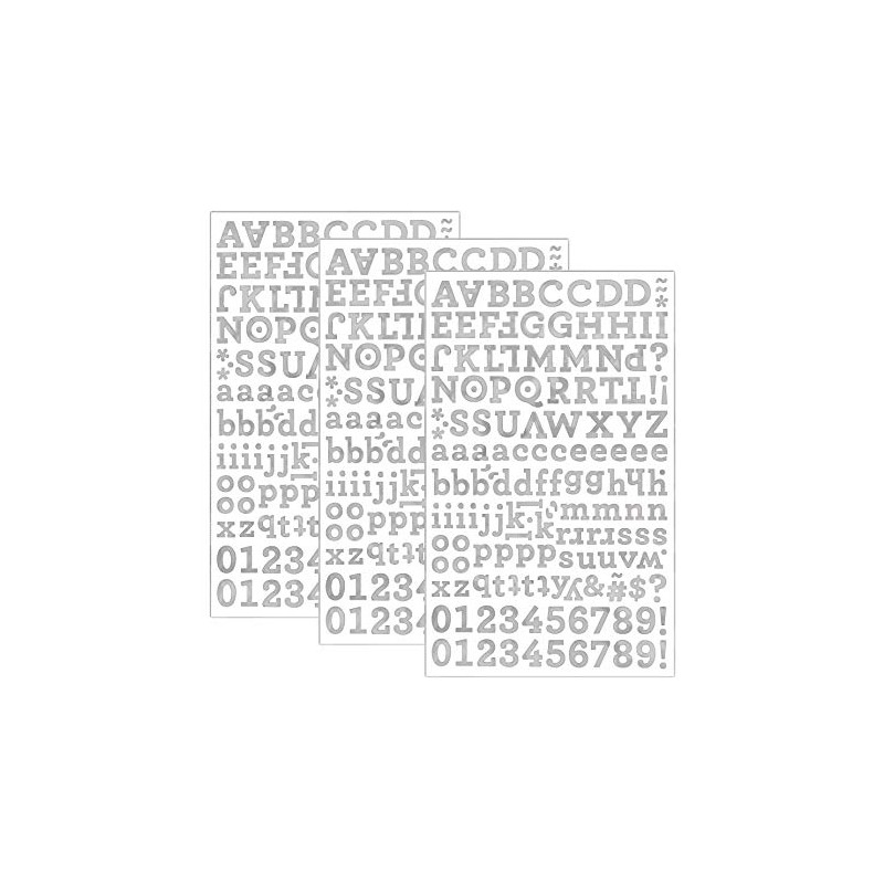 QQ&U 3 Sheets Foil Alphabet Silver Letter and Number Stickers