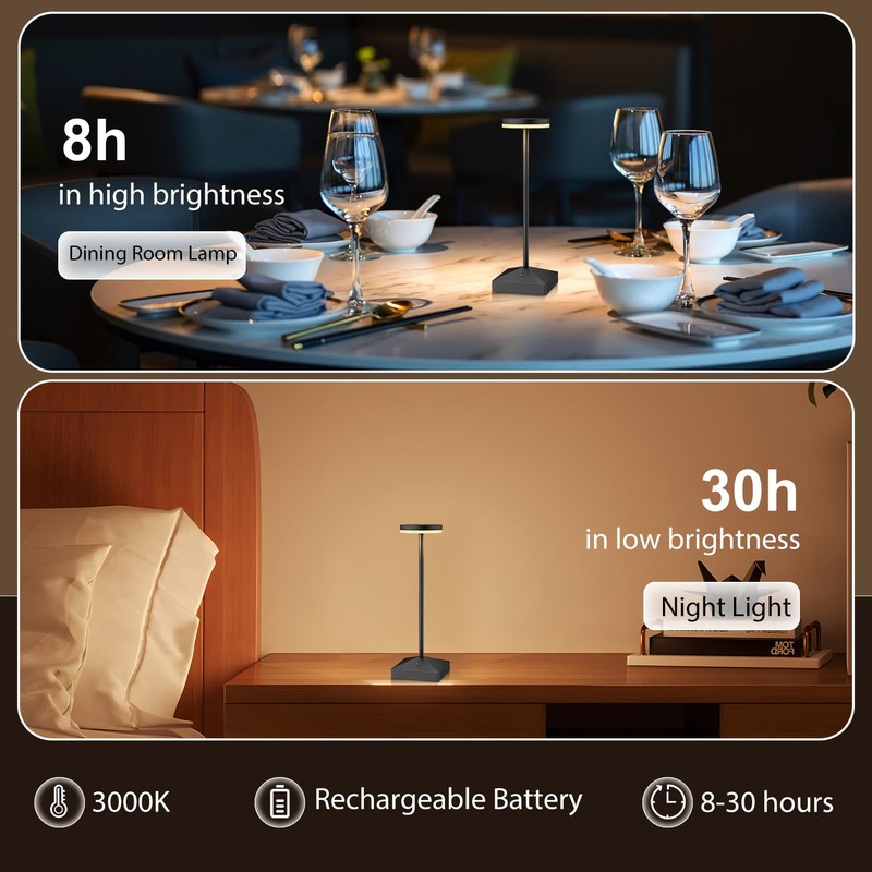 FUNTAPHANTA 3 Pack Black Small Cordless Table Lamps Rechargeable, Battery
