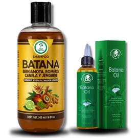 Batana Oil Shampoo w/Bergamot, Rosemary, Cinnamon, Aloe Vera & Ginger – 16.9 fl oz – Salt-Free, Paraben-Free – For Dry & Thinning Hair – + 4 oz Batana Oil – Nourishing Combo Value Pack