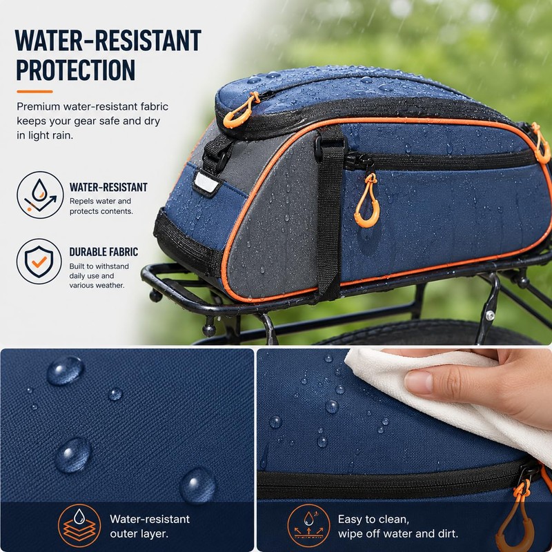 Bike Trunk Bag for Rear Rack, 8L Waterproof Bicycle Bag