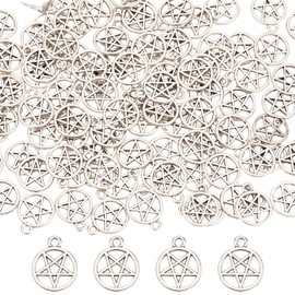 SUNNYCLUE 1 Box 100Pcs Star Charms Pentagram Charm Pentacle Charms Bulk Witch Magic Celestial Lucky Alloy Stars Charm for Jewellery Making Charms DIY Craft Necklace Bracelet Earring Beginners Adults