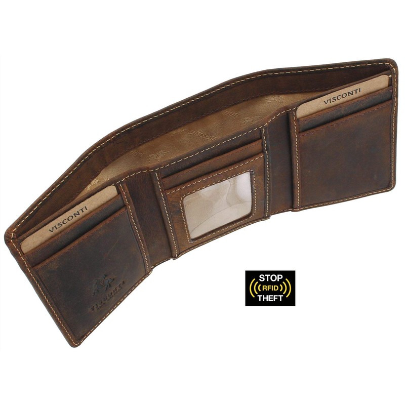 VISCONTI Hunter Collection Apache Leather Tri-Fold Wallet RFID Blocking 700