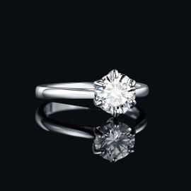 JewelryPalace Classic 2ct Round Cut Moissanite Solitaire Engagement Rings for Women, 14K White Gold Plated 925 Sterling Silver Promise Ring for Her, Simulated Diamond Anniversary Wedding Rings P