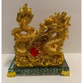 Feng Shui Chinese Dragon Statue with dragon ball on Glass Stand Fgurine Home Dec