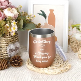 Godmother Mothers Day Gifts Wine Tumbler with Lid 12oz Insulated Christian Gifts for Godmother Proposal Gift from Godchild God Mother Gift for Birthday Mother's Day Christmas Valentines Rose Gold