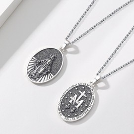 PARYFO Miraculous Medal Necklace 925 Sterling Silver Virgin Mary Necklace Amulet Medal Pendant Necklace Virgin Mary Jewelry Gifts for Men Women…
