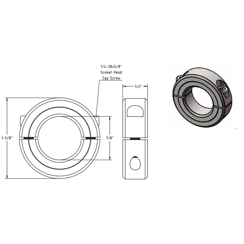 AZSSMUK Bore 7/8'' Double Split Shaft Collar Stainless Steel Lock