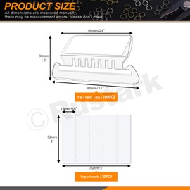 Rustark 100Pcs 2 Inch Hanging File Folder Tabs with Inserts, Clear Plastic File Tabs for File Folders for Quick Identification, Classroom, Office, Paper Organization