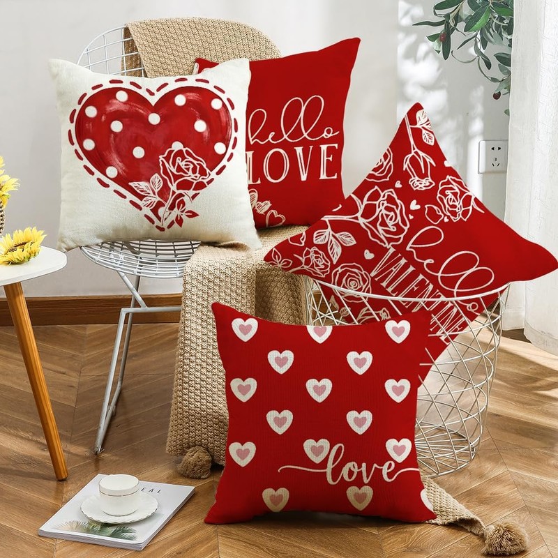 Valentines Day Pillow Covers 16 x 16 Inch Set of