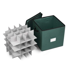 ProPik Christmas Ornament Storage Box, 4 Tier Holds Up to 64 Holiday Ornaments Decoration Balls, Storage Container with Dividers, Made with Durable 600D Oxford Polyester Material (Green)