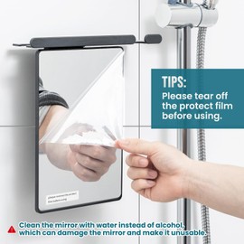 TAILI Shower Mirror Fogless for Shaving - with Powerful Suction, Razor Holder for Shower, Anti-Fog Adjustable for Bathroom,Makeup Shave Mirror Wall Mounted, Shatterproof & Removable,Grey
