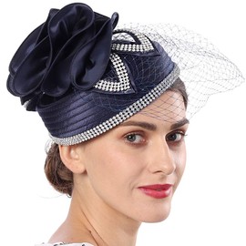 FORBUSITE Fascinators Hat for Women Church Tea Party Headband Derby Wedding Cocktail Hat Navy Blue