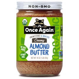 Once Again Organic Creamy Almond Butter, 16oz - Roasted - Salt Free, Unsweetened - USDA Organic, Gluten Free Certified, Peanut Free, Vegan, Kosher, Paleo - Glass Jar… (1 Pack)