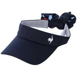 Coq Sportif QTCXJC22 Women's Sun Visor with Scrunchie, 3.5 inches (9 cm) Model) with Cosmetics Care Tape, Long Visor, Walking, Outdoor Sports, 2-Way, Includes Ribbon (BL), Comes with scrunchies (NV)