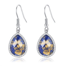HUKKUN Blue Tear Drop Earrings Sterling Sliver Vintage Drop Dangle Earrings for Women Girls