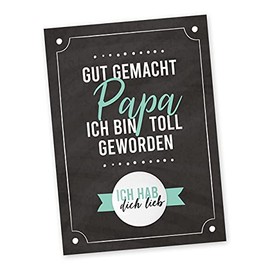 Papierdrachen Postcard with Button | Gut gemacht Papa, ich bin toll geworden to send and give as a gift | Design Statement Father | 35 mm Button Printed with Ich hab dich lieb