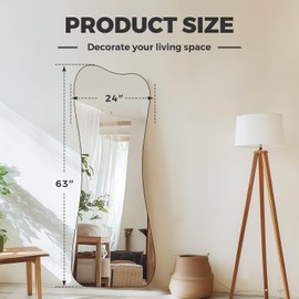 QDSSDECO Full Length Mirror with Bracket 63"x24" Irregular Wall Mirror Vase Frameless for Living Room Bathroom Bedroom Entryway Decor
