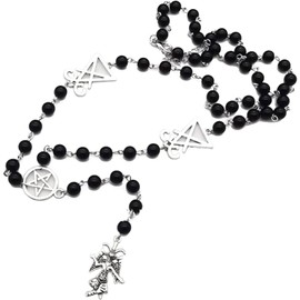 Priaora Rosary Necklace Satanic Leviathan Rosary Necklace Lucifer Sigil Small Rosary Style Necklace Black Beads Beaded Necklaces for Women Men Fashion Jewelry Aesthetic for Men Women Gift(K151-1)