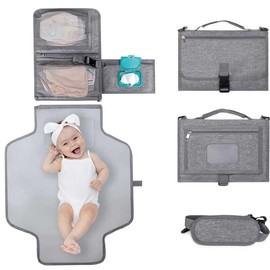 SUPERTRUST Cambiador Portátil de Pañales para Bebé, Almohadilla Impermeable de Cambiador de Viaje Plegable con Múltiples Bolsillos Plegables, para Cochecito de Mamá de Niños o Niñas (Gris)