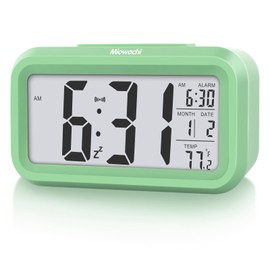 Miowachi Digital Alarm Clocks for Bedrooms Battery Operated,Snooze,Night Light Easy Setup Small Clock for Kids Green