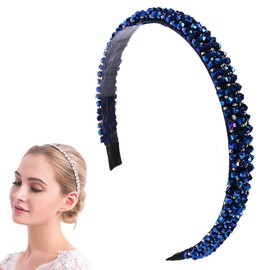 Traziewell Blue Headband Birthday Girl Rhinestone Headbands Sparkle Ladies Hairband with Beads Retro Hair Hoop for Women, 2619
