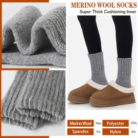 Merino Wool Thermal Boot Socks for Men Women Winter Warm Thick Cozy Hiking Christmas Stocking Stuffers Socks 3 Pairs(Blue/Black/Grey,M)