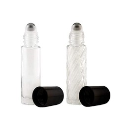 Caribbean Coastal Delights 2 Roll-on Refillable Glass Perfume Bottle Purse or Travel Size. Plain & Swirl 1/3oz .33 Fl. oz. 10ml.