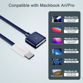 UOEPOWA 2M Data Cable Type-C to Magnetic 3 Cable, Compatible with 2021/2022/2023/2024 MacBook Laptops, 140W Safe Charging Cable, Durable Cables Compatible with MacBook (Blue) (B)