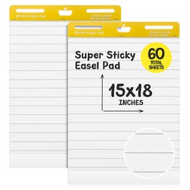 ReliThick 2 Pcs Pads Lined Sticky Easel Pad, 15 x 18 Inch, White, 30 Sheets/Pad, Flip Chart Paper Large Chart Paper Sticky for Wall, Self Stick Easel Pads for Office School Classroom