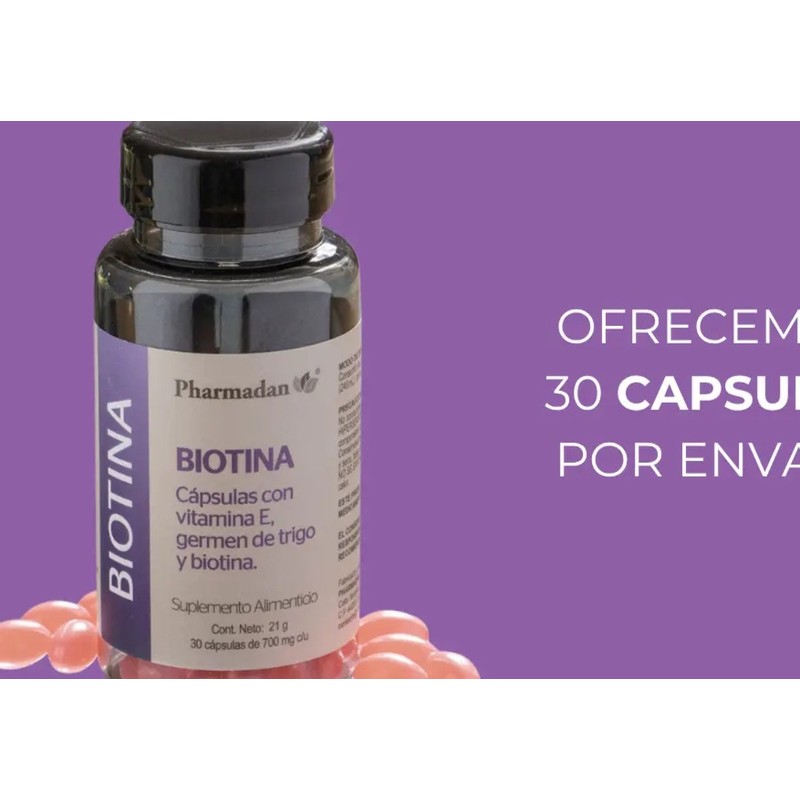 Biotina 30 Cáps. De 700 Mg Cu Suplemento Sabor Sin