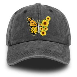 Butterfly Hat Plain Baseball Cap Women Vintage Hat Style Sunflower Dad Trucker Hat Adjustable Jesus Unisex Ball Cap Christian Cross Baseball Hat Sunflower Gifts for Women Teen Girls