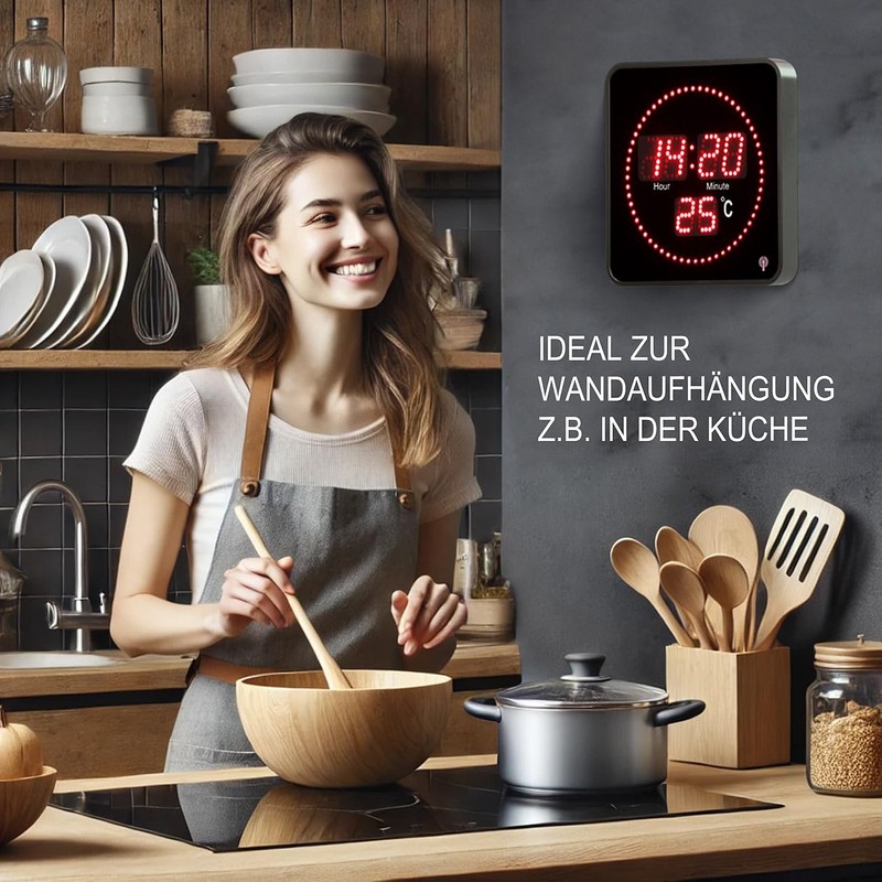 Lunartec Digital Wall Clock: Flat LED Radio Table and Wall