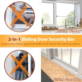 2-in-1 Upgraded Door Security Bar & Sliding Patio Door (2 Pack) Adjustable Sliding Door Lock Security Bar, Security Bars for Window, Front Door, Patio Door, Apartment, Home, Hotel Room- White