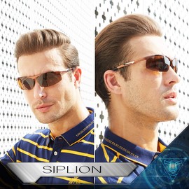 SIPLION Men's Driving Polarized Sport Sunglasses Al-Mg Metal Frame Ultra Light (Brown-8729) UV400 CAT 3 CE